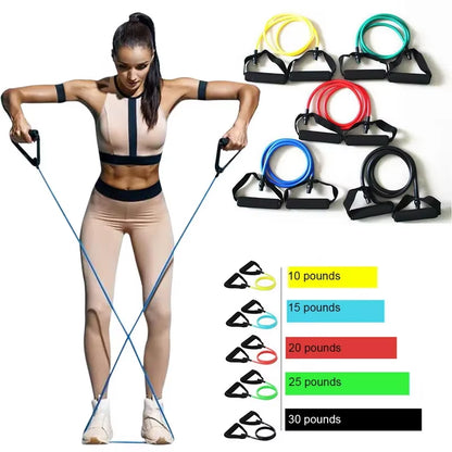 5 Levels Elastic Band with Handles Yoga Pull Rope Elastic Gym Fitness Exercise Tube Band for Home Workouts Strength Training