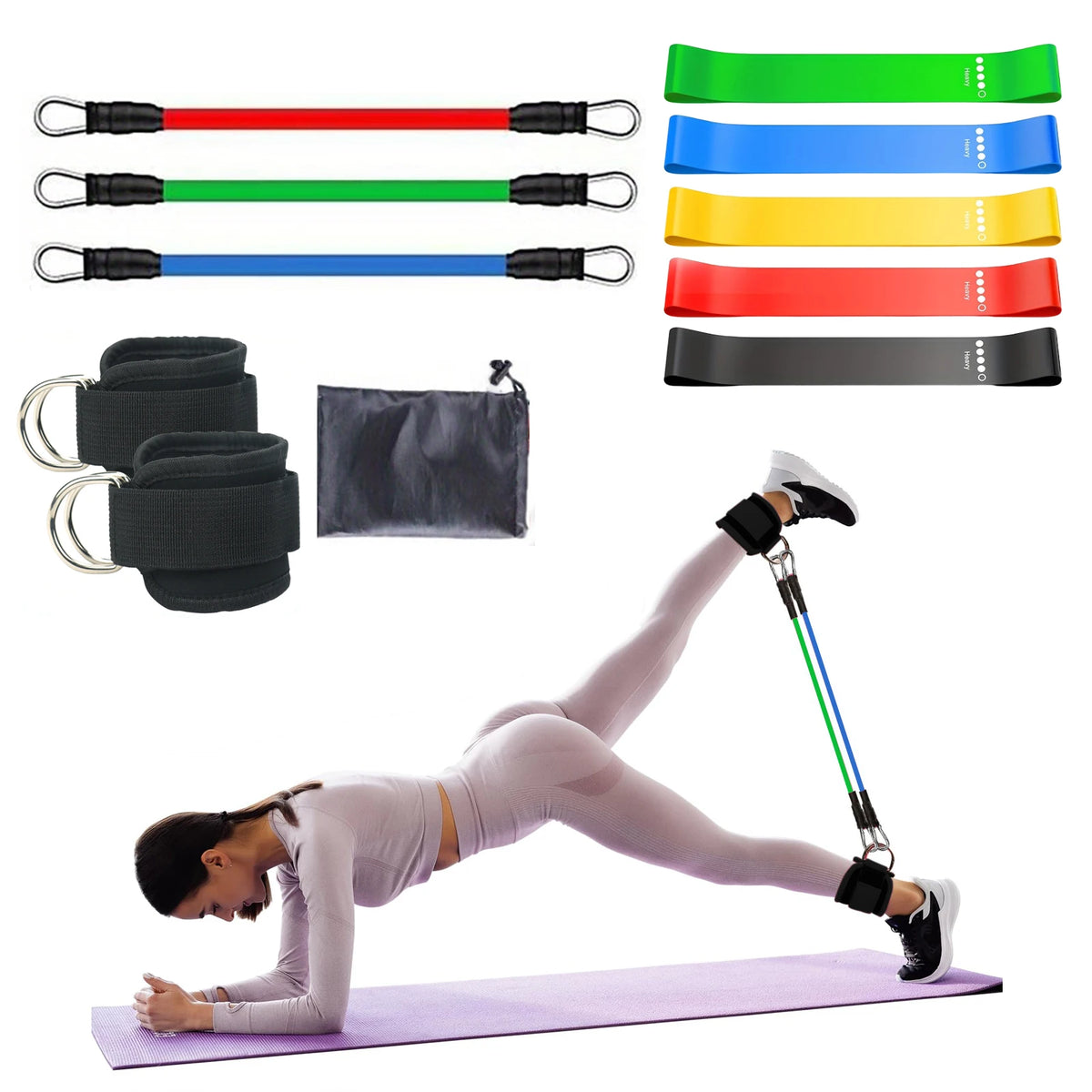 6/11Pcs Buttocks with Gantry, Hip Lift, Ankle Resistance, Elastic Trainer, Hip Leg Tension Rope, Shaping and Slimming