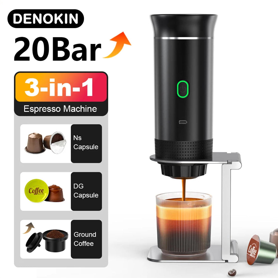 Wireless Electric Portable Espresso Coffee Machine for Car & Home Camping Coffee Maker 3-In-1 Capsule Powder Travel Coffee Maker