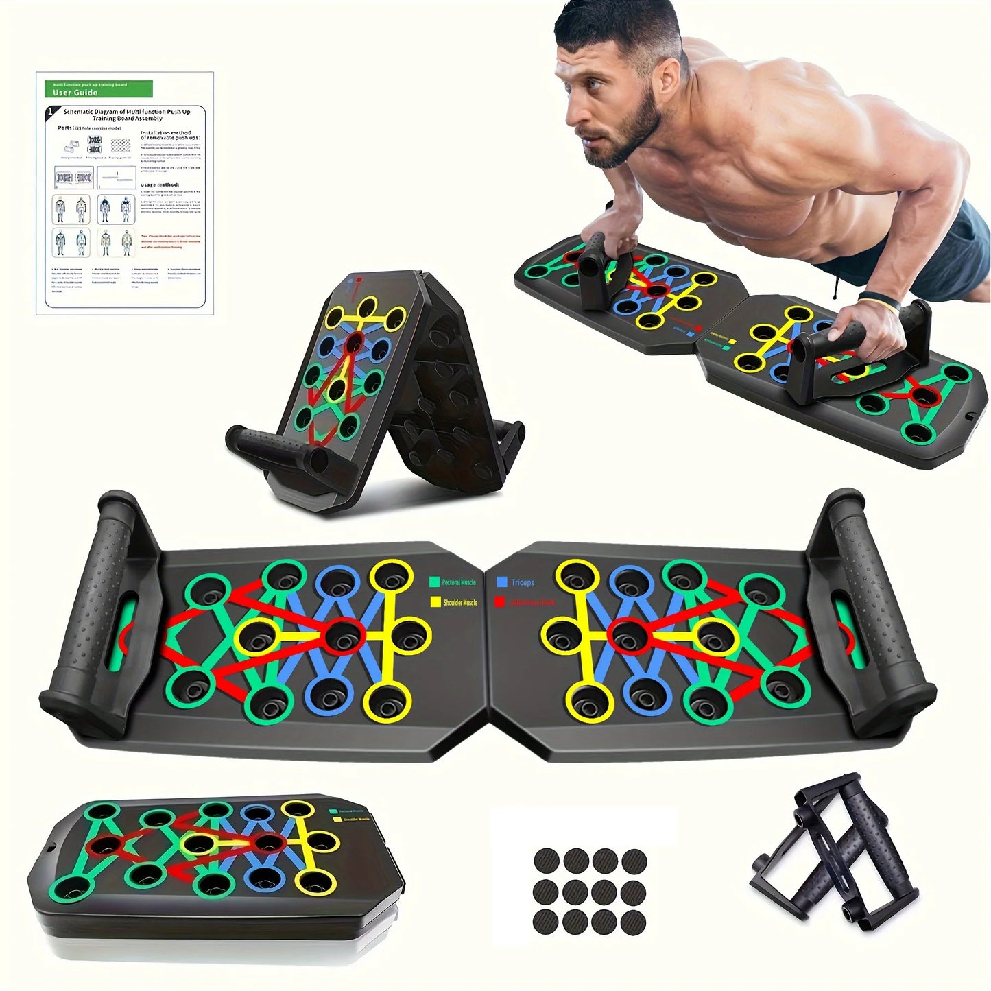 Portable Folding Push-Up Board, Multi-Functional Anti-Slip Mat with Handle, Home Fitness Exercise for Chest, Abdomen and Arms