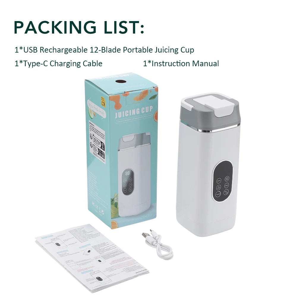 6 Blades Electric Juicer Cup 2 Cups for Travel Portable Juicer Mixer Usb Charge Fresh Fruit Juice Personal Blender Smoothie