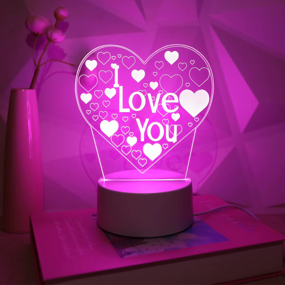 Pink Romantic Confession I LOVE YOU 3D Night Light Gift Light for Lovers, Bedroom Decoration Atmosphere Light